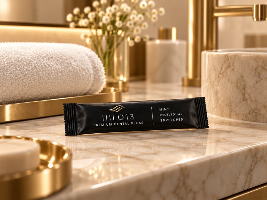 Sobre HILO13 negro en el lavabo de mármol de un hotel de lujo